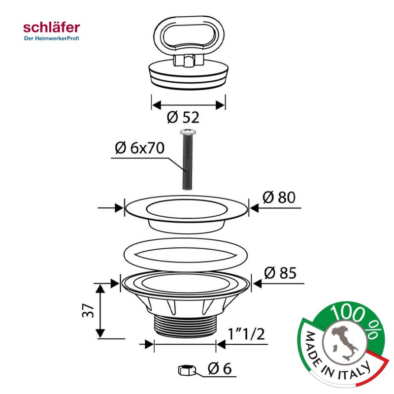 Schläfer 439801 Sink Plug Valve 1 1/2 Inch Chrome Drain