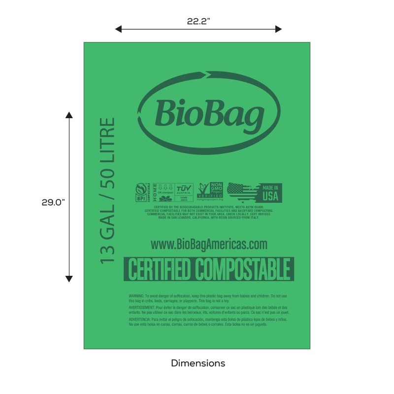 BioBag (USA), The Original Compostable Bag, 13 Gallon, 48 Total