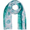 styleBREAKER 01016230 Women's Scarf Batik Pattern with Metallic Stripes, Lightweight Boho Style Scarf with Short Fringes, Aqua Green-Pink
