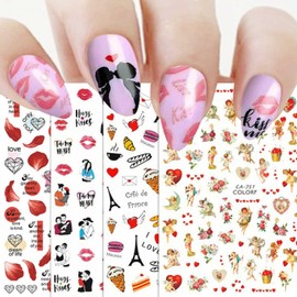 LANODO 9 Pcs Valentine's Day Nail Stickers, DIY Nail Stickers, Nail Parts, Self Nails, Women, Cute, Popular, Stylish, Beautiful, Love