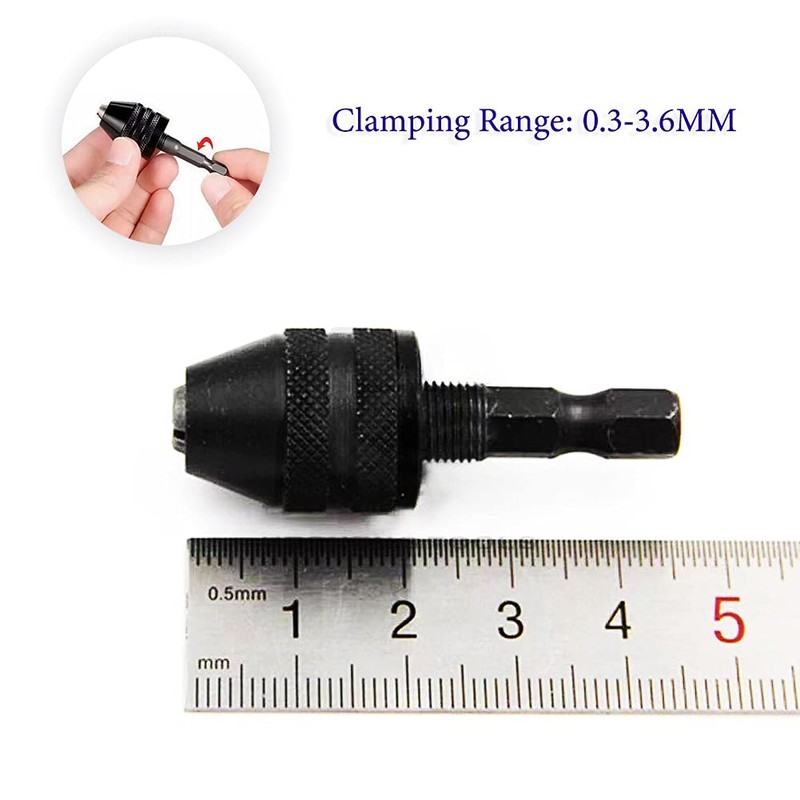 Keyless Drill Chuck Adapter 0.3-3.6mm Quick Change 1/4” Hex Shank