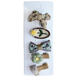 MINGTIANGH Hair Clips, Set of 5, Ribbon, Flowers, Hair Ornament, Bangs Clip, Cute, Fashionable, Hair Accessory, Hairpins, Girls, Gourmet (Green Flower)