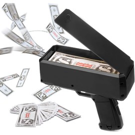 Rozotkoe Black Money Gun Shooter Handheld Cash Money Gun Spraying Machine Money Dispenser with 100pcs Bills Loading Capacity Prop Gun for Birthday Wedding Party, Night Club
