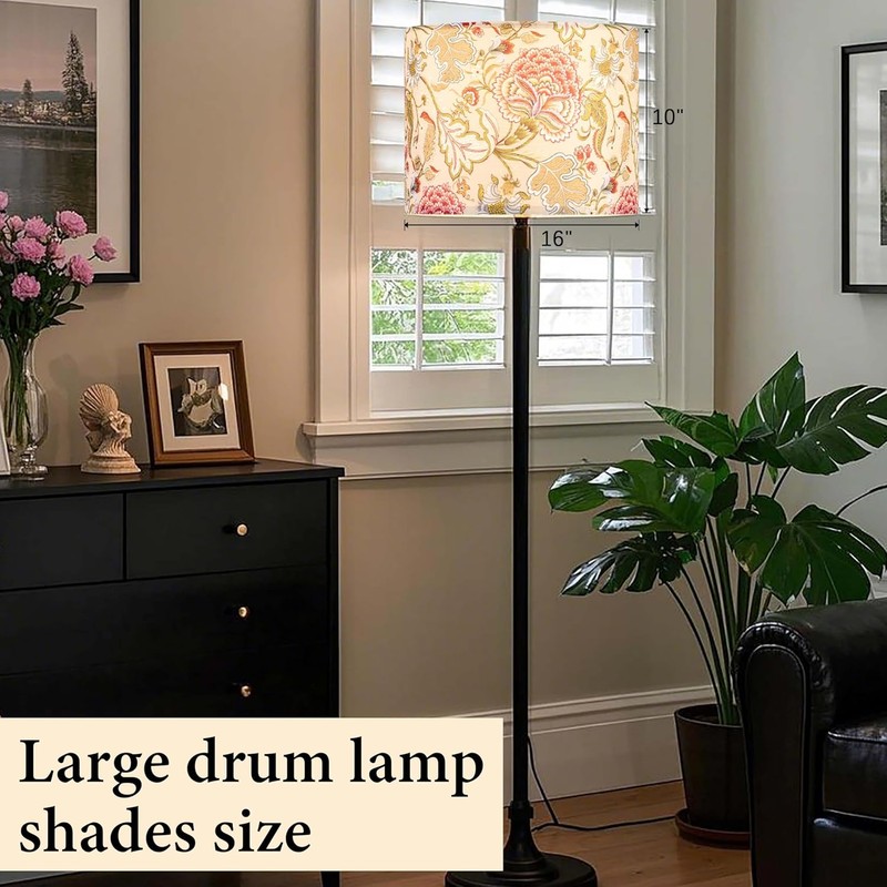 GO&SO 1 Pack Floral Large Drum Lamp Shade,16" x16" x10",