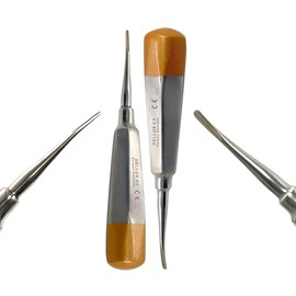 2-PCS Apical Tooth Extraction Luxating Elevators with Curved Tips & Gold Color Handle - Lightweight Dental Instruments - German Stainless Steel (2mm + 3mm (Set of 2))