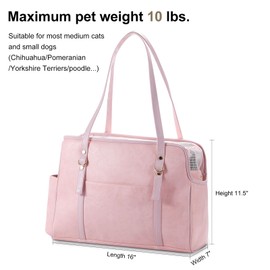 Lasaviin Dog Carrier Purse, Fashion Leather Pet Carrier with Pockets, Airline Approved Soft Sided Dog Carrying Bag for Puppy Cat Dog Pink