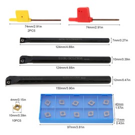 CLAHJQX Lathe Boring Bar Set 3pcs S07K/S10K/S12M Turning Boring Bar with 10pcs CCMT060204 Carbide Inserts, Black Inserts CNC Metal Lathe Tool Holder