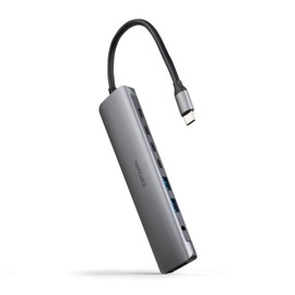 NANOCABLE 10.16.4608-8 in 1 USB-C Hub, USB-C 3.1 to 2x USB-A 3.0 + 3x USB-C 3.0 + USB-C PD + HDMI 4K @ 60Hz + 3.5 mm Audio Jack, Aluminium, Grey, 18 cm