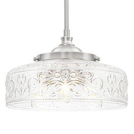 Brushed Nickel Pendant Light with Clear Glass Lampshade, 3-Light Adjustable Pendant Lights Kitchen Island, Vintage Kitchen Pendant Light Ceiling Hanging Lights for Dining Room Hallway Bathroom, E12*3