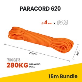 BROTREE Paracord 4mm 15M 9 Strands 100% Nylon Rope Type 3 Parachute Cord for Survival, Outdoor, Bracelet, DIY - 280kg Breaking Load (Orange)