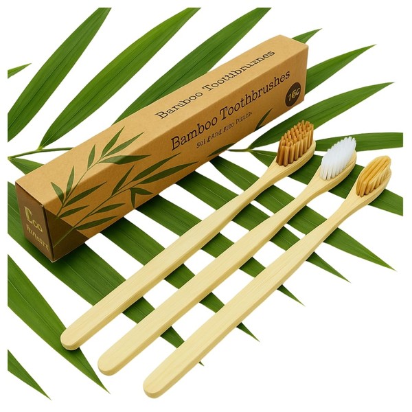 3-Pack Eco-Friendly Bamboo Toothbrushes – Organic, Biodegradable, BPA-Free with Medium