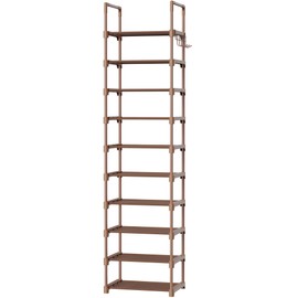 Kitsure Shoe Rack - 10-Tier Shoe Organizer with Detachable Fabric Shelves & Metal Frame, Tall Shoe Rack for Closet, Entrance, Living Room, 16.9" Wide - 10 Tier, Brown