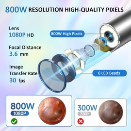 SPORTHOMER Ear Wax Removal Tool Camera Cleaner Kit, Easy and Safe Ear Cleaning, Earwax Removal kit with 800W 1080P HD Camera, 6 Ear Set and 8 Traditional Tools, Ear Cleaning Kit for iPhone, iPad, Android(Black)