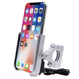 PACKOVE Motorcycle Handlebar Cell Phone Clamp 5v 2.1a Fast Charging Aluminum Alloy Phone Holder for Bikes Sturdy Support and 360° Rotation