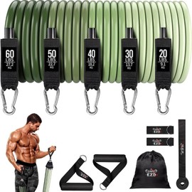E.Z.D Resistance Bands Set: Exercise Bands with Handles, Door Anchor, Ankle Straps for Heavy Resistance Training, Physical Therapy, Muscle Training, Yoga, and Home Workouts. (Green)