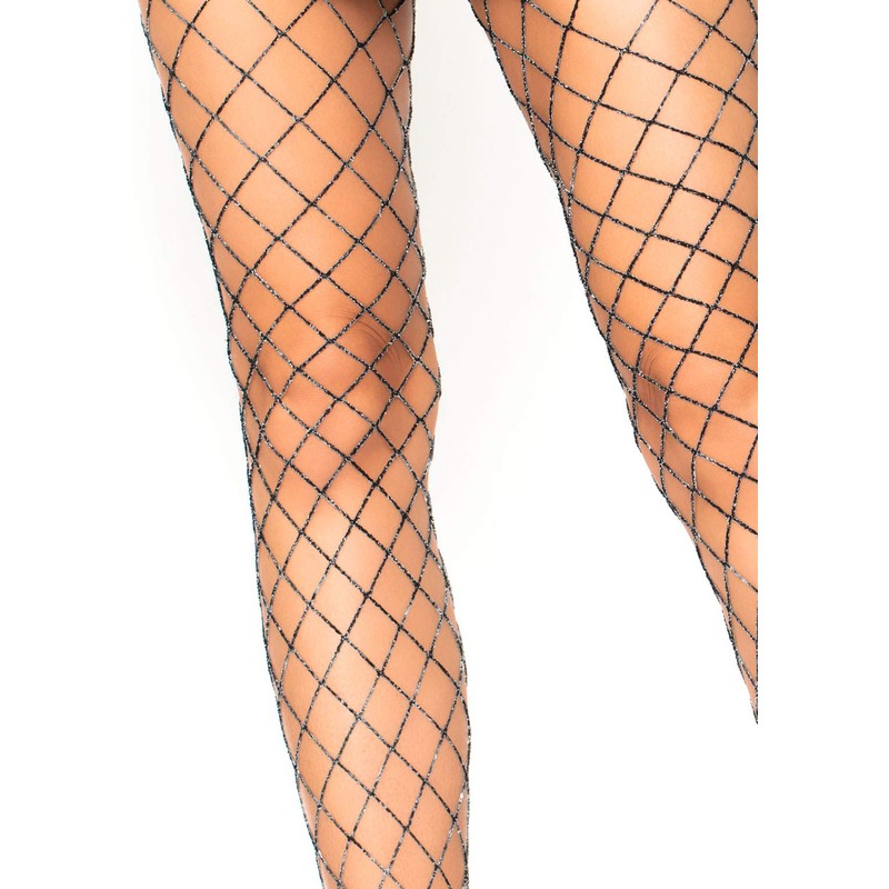 Leg Avenue Women's Lurex Fishnet Pantyhose, One Size, Black/Silver