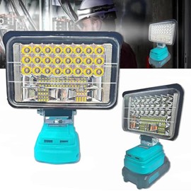 LED Lampe für Makita 18V Akku, Kabellose LED Arbeitsleuchte, 60W LED Tragbare Flutlichter, 2 Modi Helligkeit Baustellen Lampe Strahler mit 2 USB-Anschlüssen für Camping, Notfall (ohne Akku)