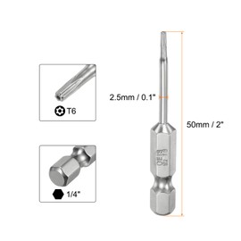 QUARKZMAN Pack of 2 T6 Security Torx Bit 1/4 Inch Hex Shank 2 Inch Long S2 Steel Magnetic Tamper Proof Star Bits Screwdriver Torx Head with Hole for Screws Bits