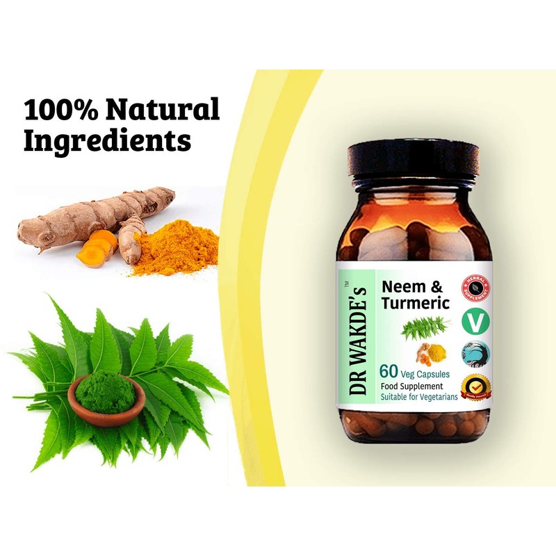 DR WAKDE'S Neem & Turmeric Capsules (60 Veg Caps, Deep
