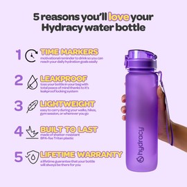Hydracy Botella de agua con marcador de tiempo, 500 ml, sin BPA, a prueba de fugas y sin sudor, con infusor de frutas, regalo ideal para fitness, deportes y exteriores, color azul baya