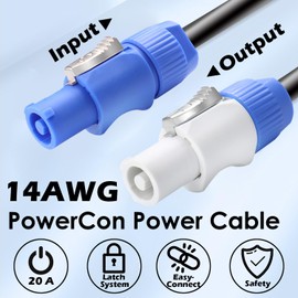 KAKABUBBLE 14 AWG PowerCon Power Cable - AC PowerCon Input to PowerCon Output 14AWG 3 Pin Power Extension Cable for LED Screens, Moving Head Lights, Stage Lighting, Audio Video Equipment - 3.05M/10FT