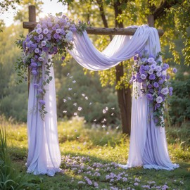 Wedding Arch Draping Fabric, 2 Panels 18FT Purple Sheer Backdrop Curtain Chiffon Fabric Drapery Voile Scarf Draping Panels for Wedding Archway Ceremony Curtain Valance Party Decoration