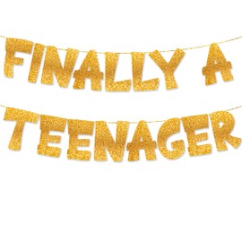 TOYVENTURES 13th Birthday Decorations – Finally A Teenager Glitter Banner | Party Supplies, Ideas, Gifts for Girls & Boys | Pre-Strung Reusable Birthday Banner, No DIY Required