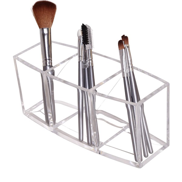 Acrylic Makeup Brush Holder Organizer, 3 Slot Make Up Brush Holder Cup, Makeup Brush Case for Storage & Assort, Clear