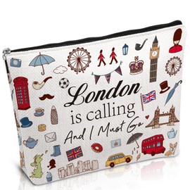 Luvart London Travel Souvenirs Gifts - British Gifts for Women Girls, London Vacation Trip Makeup Bag, London is Calling and I Must Go Cosmetic Bags Zipper Pouch Christmas Birthday Gift for Friends