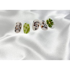 Lying and rolling checked cat nails (matte) - Almond Egg / 누워서 뒹굴뒹굴 체크 고양이 네일 (무광) - 아몬드에그