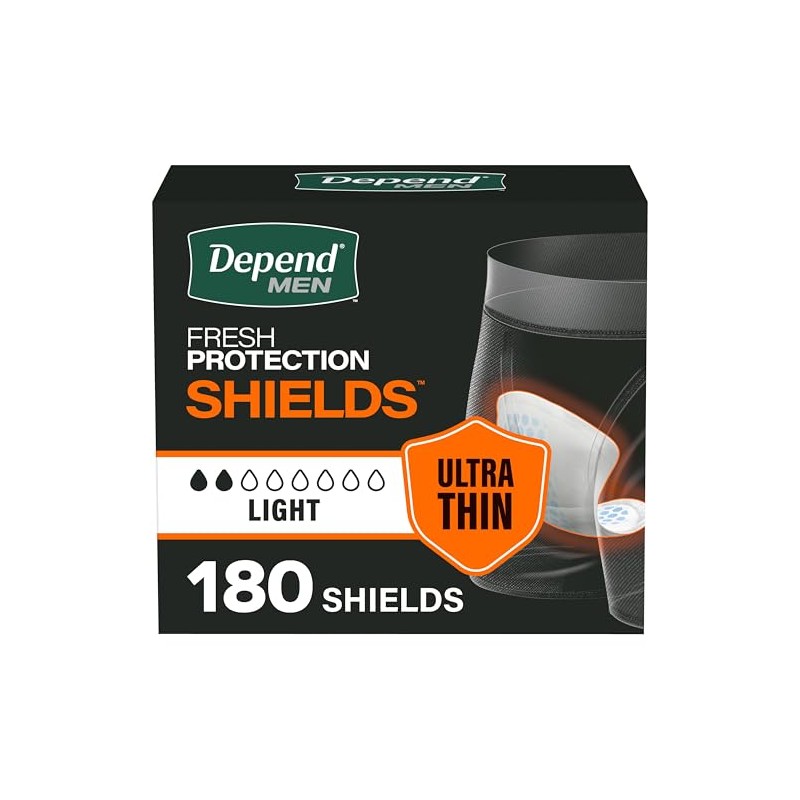 Depend Shields Incontinence Pads for Men, Light Absorbency, 180 Count,