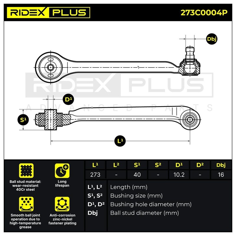 RIDEX Plus Set of Suspension Arm Upper Front Axle Left