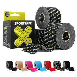 3 Rolls - SPORTTAPE Kinesiology Tape - 5cm x 5m - Brand | Physio & Sports Injury Muscle Tape for Knee Pain, Shoulder, Ankle & Shin Splints Support | Waterproof & Hypoallergenic Kinetic Sports Tape