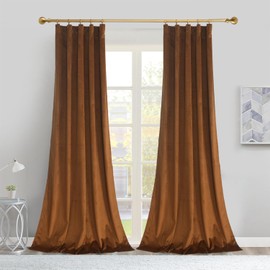 Roslynwood Brown Velvet Curtains Home Office Thermal Insulated Luxury Energy Saving with Rod Pocket & Clip Rings Top Light Blocking Drapery for Bedroom/Living Room,52W x 84L Inch, 2 Panels