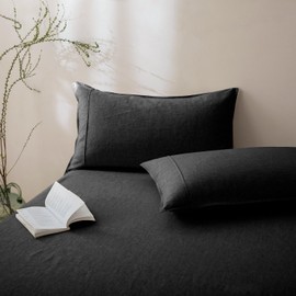 Talasily 100% French Linen Pillowcase Large 2-Piece Set-Envelope Closure Pillowcase Oeko-TEX Certified-Washed Solid Color,Soft and Durable（Dark Grey,20''x26''）