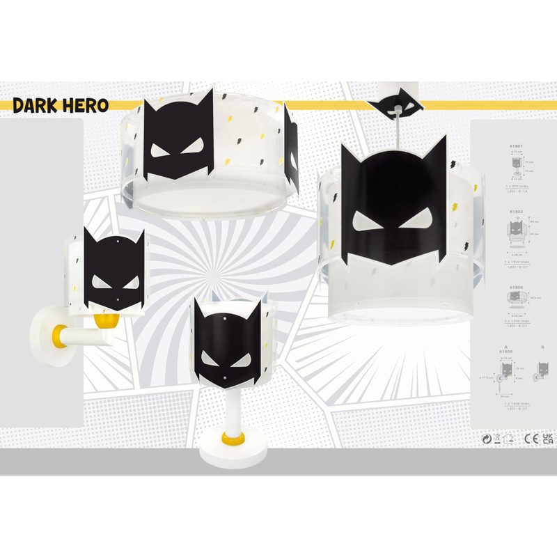 Infantil Dark Hero Superhero Ceiling Light for Kids Black