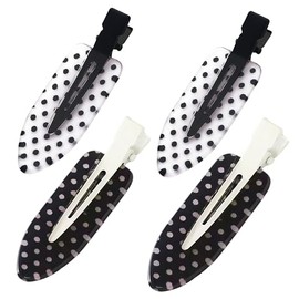 Lindas pinzas para el cabello sin costuras con lunares para mujer – 4 piezas, negras y blancas, sin pliegues, pinzas de pico de pato, pinzas retro Y2K