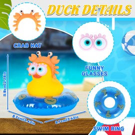 Car Rubber Duck with Crab Hat,Squeaky Yellow Duck Car Dashboard Decorations Party Favors Ducky with Funny Glasses,Blue Swim Ring