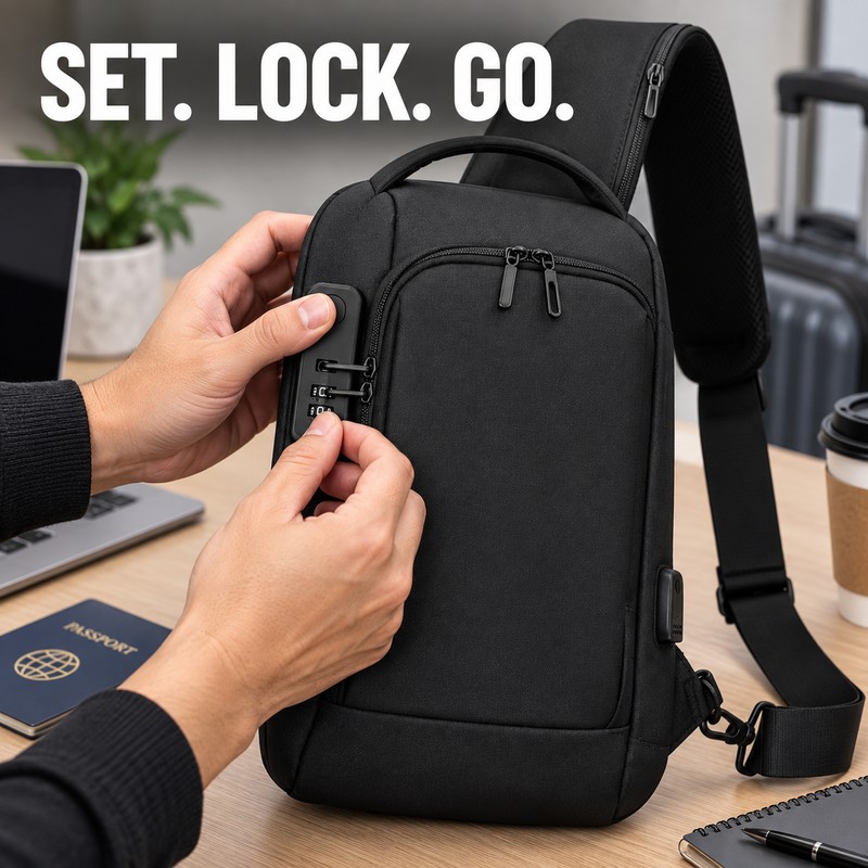 Anti-Theft Chest Bag with Combination Lock & USB Port –