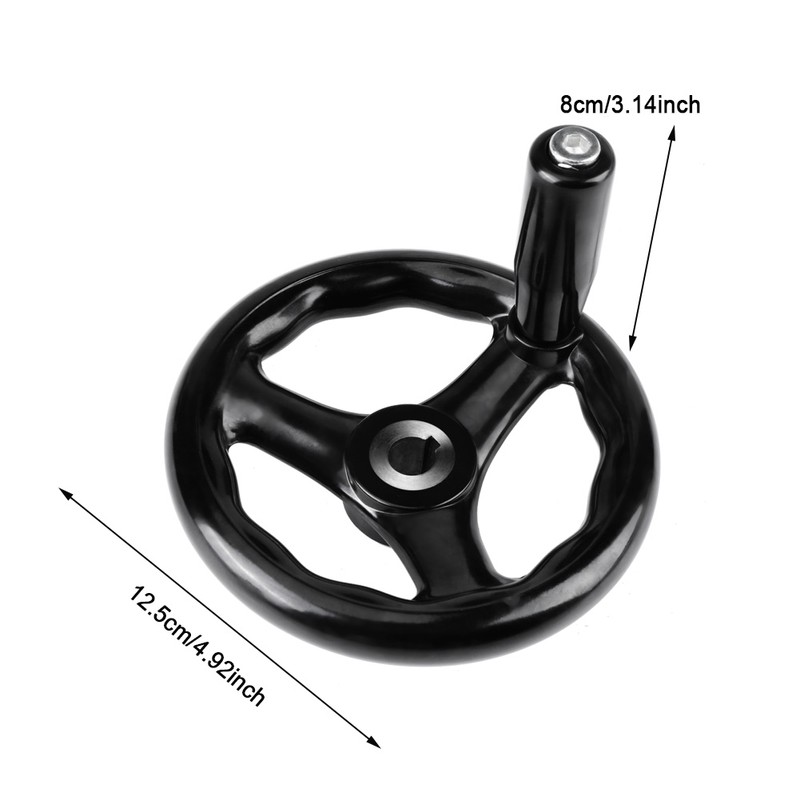 1PC 12*125mm Black Round 3 Spoke Hand Wheel for Lathe