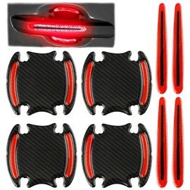 Pack of 8 Car Door Handle Scratch Protection, Car Door Handle Cup Paint Protective Film Universal Reflective Carbon Fibre Car Door Handles Sticker Door Handle Paint Protection Film Paint Guard Cover