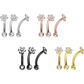 PIERCINGLINE Titanium Banana with Push Fit Flower with 7 Crystals + Crystal Ball Piercing Eye Ear Helix Tragus Conch Choice of Colours and Sizes, Titanium