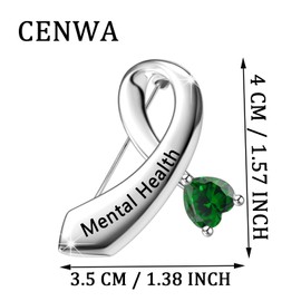 CENWA Mental Health Awareness Green Ribbon Brooch Pin Mental Illness Jewelry Green Ribbon Depression Anxiety Warrior Gift, Metal, no gemstone