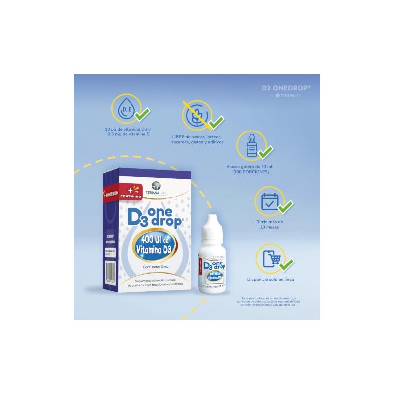 Vitamina D3 ONEDROP frasco con 10 mL, 400 UI