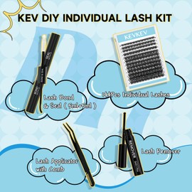 KevKev Lash Clusters Kit Eyelash Clusters Kit 144pcs Cluster Eyelash Extensions Kit DIY Lash Extension Kit Wispy Lash Clusters with Lash Bond and Seal Lash Applicator Lash Remover(Land, D-8-18mix)