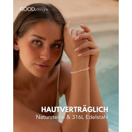 GD GOOD.designs Women's Pearl Bracelet with Real Natural Stone Beads 4 mm Adjustable Gemstone Bracelet with 18 K Gold Plating (15-19 cm) Waterproof Bracelet, Stone