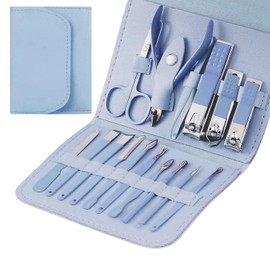 Manicure Set Nail Clippers Pedicure Kit - 16 in 1 Stainless Steel Manicure Set, Portable Nail Scissors Grooming Kit, Perfect for Travel, Ideal Gift for Man & Women (Blue)