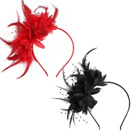 MUNSKT Feathered Headpiece,2 PCS Red And Black Fascinators for Women,1920s Feather Headwear,Feather Headband,Hair Accessories for Cocktail Wedding Prom Masquerade Tea Party