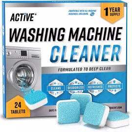 ACTIVE Washing Machine Cleaner Descaler 24 Pack - Deep Cleaning Tablets HE Front Load