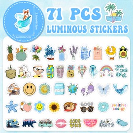 70 Pcs Motivational Kids Stickers for Water Bottles Glow in The Dark, Blue Summer Waterproof Vinyl Positive Phrases Laptop Decals, Boys Girls Adults Inspirational Quotes Decor